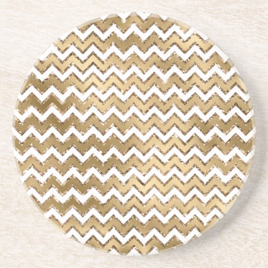 Glam Gold White Zigzag Stripes Zandsteen Onderzetter (Voorkant)