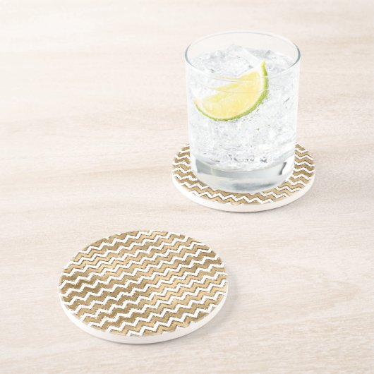 Glam Gold White Zigzag Stripes Zandsteen Onderzetter (Zijkant)