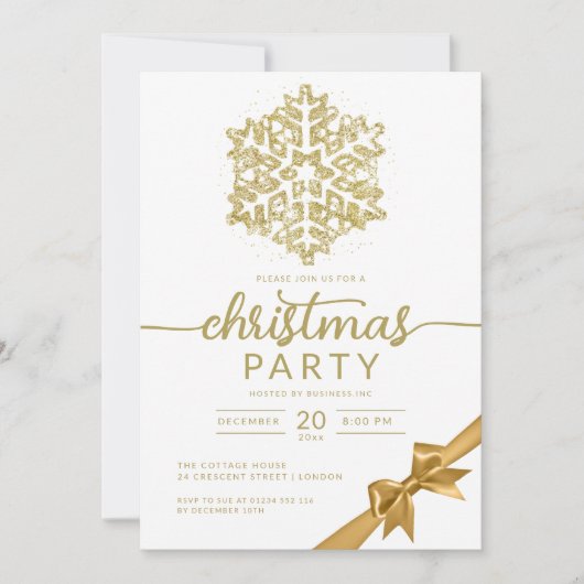 Glam Gold Winter Glitter Snowflake Company Xmas Kaart (Voorkant)