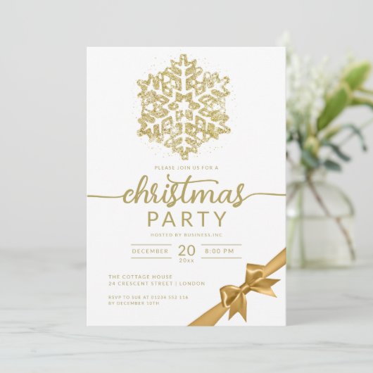 Glam Gold Winter Glitter Snowflake Company Xmas Kaart (Staand voorkant)