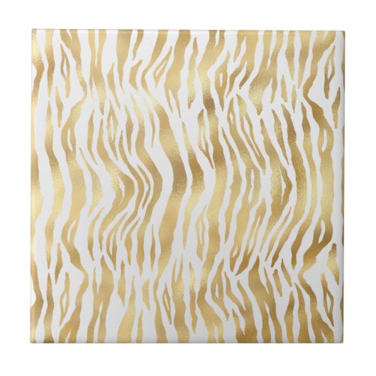 Glam Gold Zebra Print Wit Tegeltje (Voorkant)