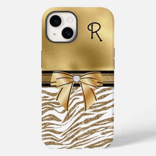 Glam Gold Zebra Stripe Monogrammen Case-Mate iPhone Case (Achterkant)