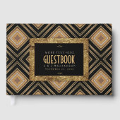 Glam Gold Zwart Geometrische Art Deco Wedding Gastenboek (Voorkant)