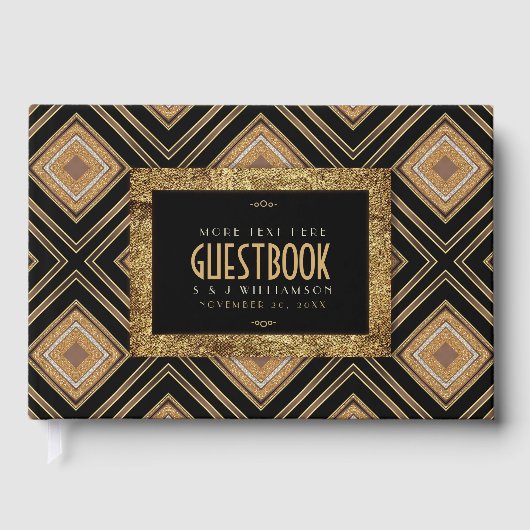 Glam Gold Zwart Geometrische Art Deco Wedding Gastenboek (Voorkant)