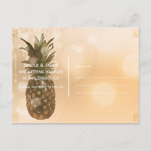 Glam Golden Ananas Elegant Save the Date Aankondigingskaart (Achterkant)