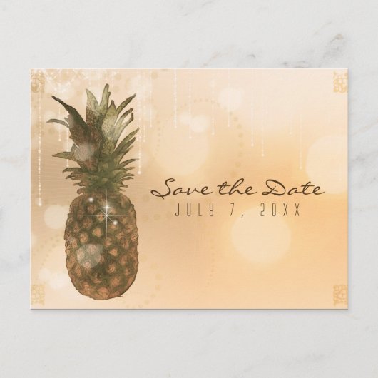 Glam Golden Ananas Elegant Save the Date Aankondigingskaart (Voorkant)