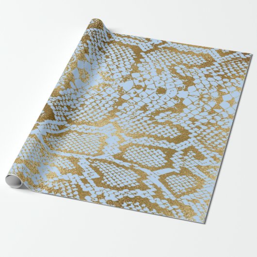 Glam Golden Blue Python Snake Skin Vip Cadeaupapier (Uitgerold)