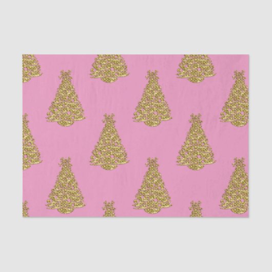 Glam Golden Christmas Trees on Pink Christmas Tissuepapier (Voorkant)