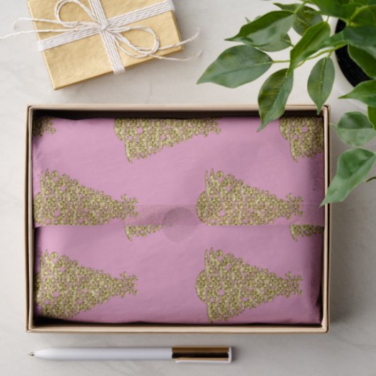 Glam Golden Christmas Trees on Pink Christmas Tissuepapier (Geschenk)