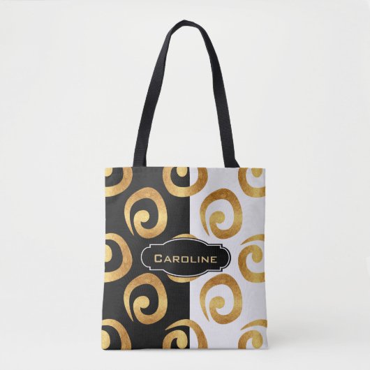 Glam Golden Curls met aangepaste monogram Tote Bag (Voorkant)