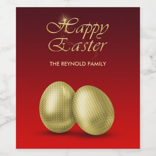 Glam Golden Easter Eggs op Lush Red Wijn Etiket (Enkel label)