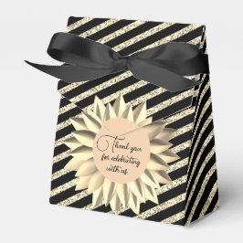 Glam Golden Flower Glittery Stripes gepersonalisee Bedankdoosjes