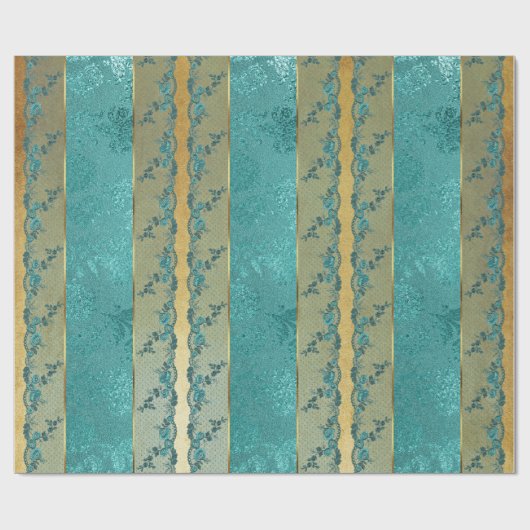 Glam Golden Folie Bloemen Aquamarijn Kant Cadeaupapier (Vlak)