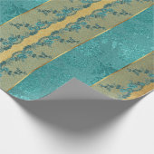 Glam Golden Folie Bloemen Aquamarijn Kant Cadeaupapier (Hoek)