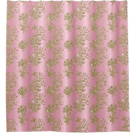 Glam Golden Glitter Foliage Pink Luxury Shower Douchegordijn (Voorkant)