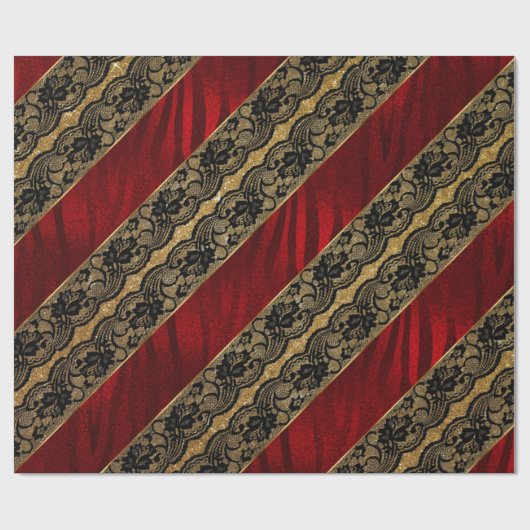 Glam Golden Glitter Red Shiny Black Lace Vip Cadeaupapier (Vlak)