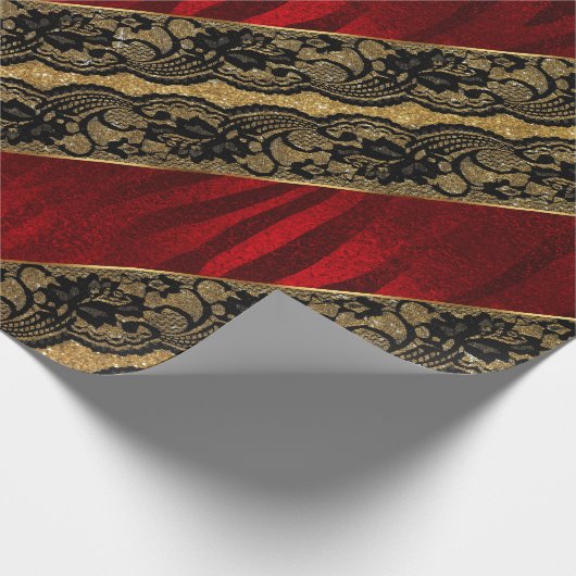 Glam Golden Glitter Red Shiny Black Lace Vip Cadeaupapier (Hoek)
