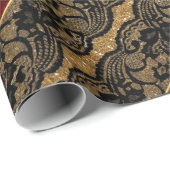 Glam Golden Glitter Red Shiny Black Lace Vip Cadeaupapier (Rol Hoek)
