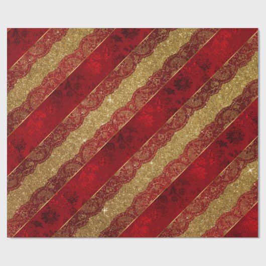 Glam Golden Glitter Red Shiny Lace Vip Cadeaupapier (Vlak)