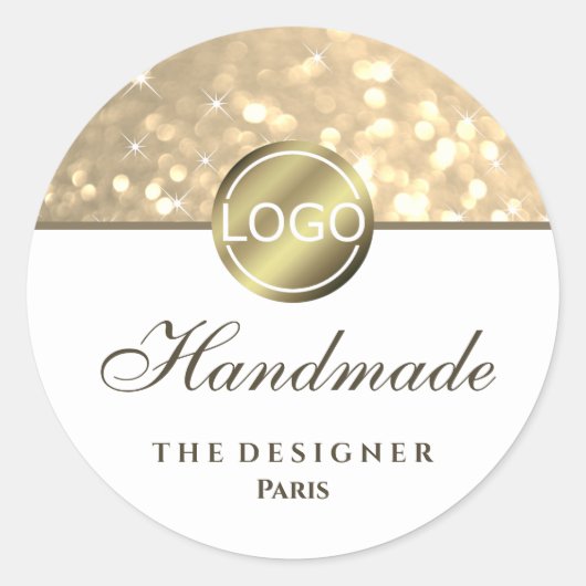 Glam Golden Glitter Sparkle Stars Logo Handgemaakt Ronde Sticker (Voorkant)