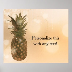 Glam Golden Pineapple Elegant Party Banner Art Poster