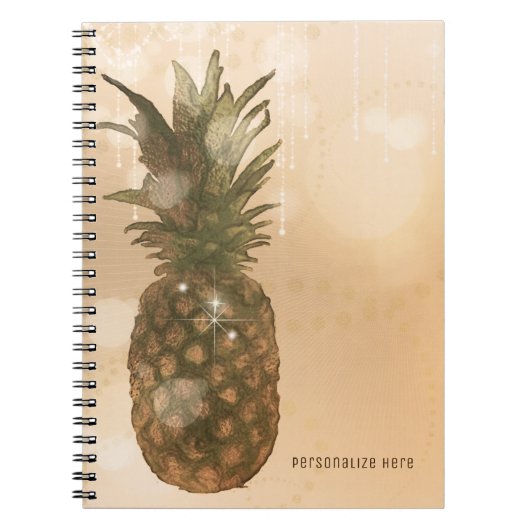 Glam Golden Pineapple Elegant Tropical Custom Notitieboek (Voorkant)