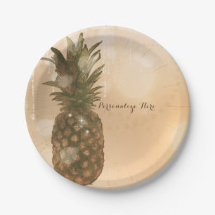 Glam Golden Pineapple Elegant Tropical Party Papieren Bordje
