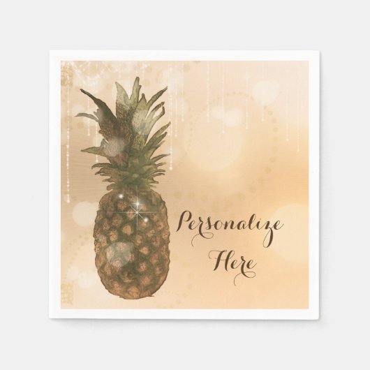 Glam Golden Pineapple Elegant Tropical Party Servet (Voorkant)