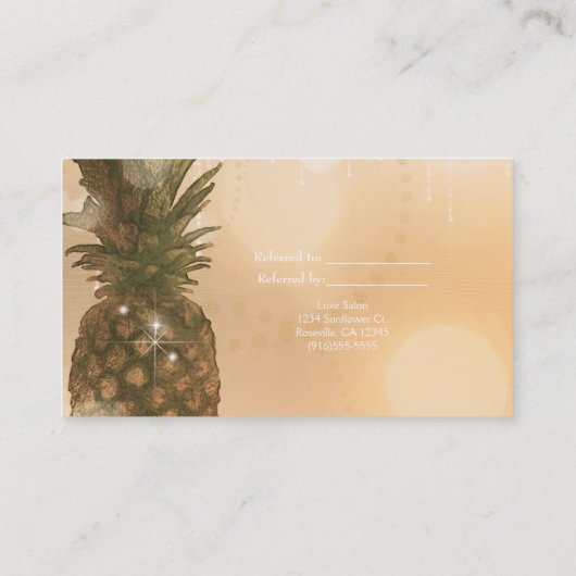 Glam Golden Pineapple Elegant Verwijs een vriend K Aanbevelingskaartje (Achterkant)