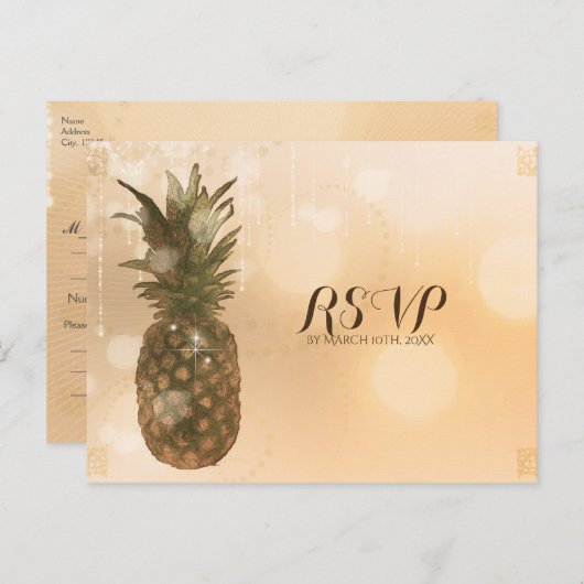 Glam Golden Pineapple Elegant Wedding RSVP Uitnodiging Briefkaart (Voorkant / Achterkant)