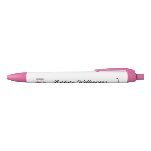 Glam Golf Gal Roze Winkelwagen Vlag Gepersonalisee Zwarte Inkt Pen (Bovenkant)