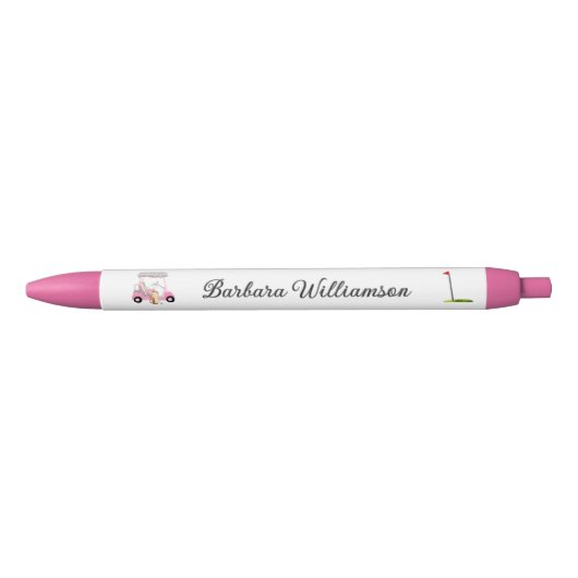 Glam Golf Gal Roze Winkelwagen Vlag Gepersonalisee Zwarte Inkt Pen (Voorkant)
