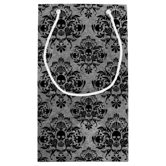 Glam Gothic Mini Skull Damask Pattern Black Grey Klein Cadeauzakje (Achterkant)