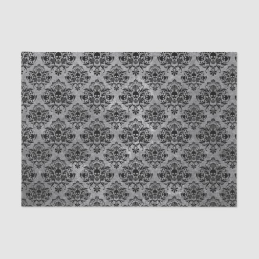 Glam Gothic Mini Skull Damask Pattern Black Grey Tissuepapier (Voorkant)