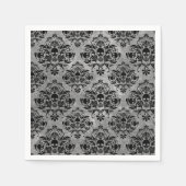 Glam Gothic Mini Skull Damask Pattern Zwart Grijs Servetten (Voorkant)
