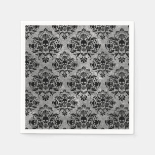 Glam Gothic Mini Skull Damask Pattern Zwart Grijs Servetten