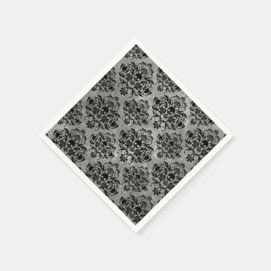 Glam Gothic Mini Skull Damask Pattern Zwart Grijs Servetten (Hoek)