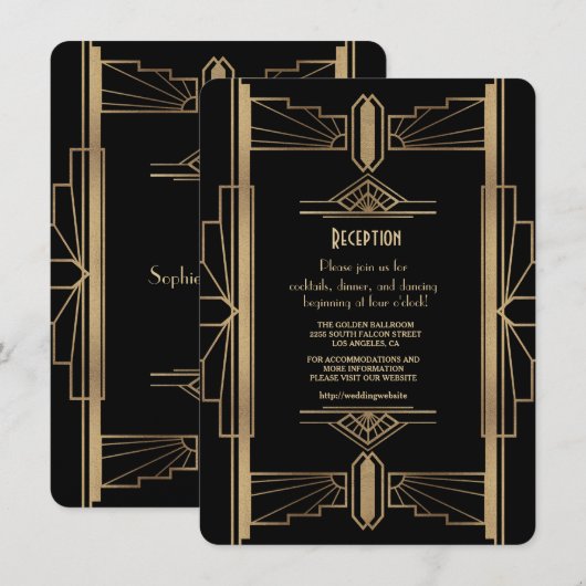 Glam Goud 1920's Great Gatsby 1920s Receptie Kaart (Voorkant / Achterkant)