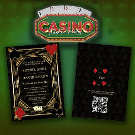 Glam Goud Art Deco Casino QR Code Poker Bruiloft Kaart