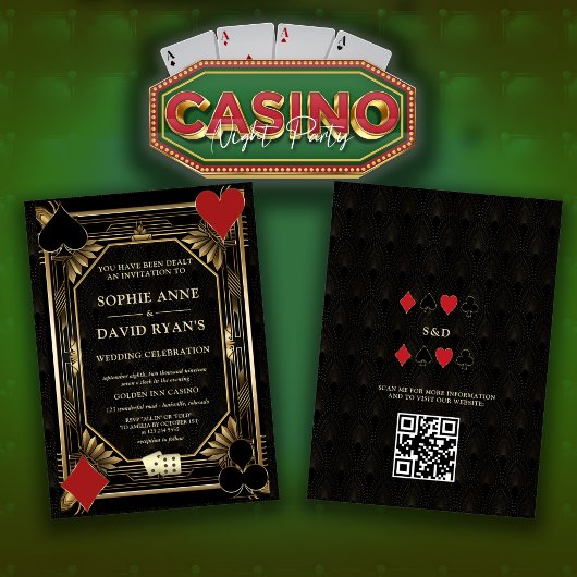 Glam Goud Art Deco Casino QR Code Poker Bruiloft Kaart