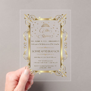 Glam Goud Art Deco Mis Quince Script Quinceañera Acryl Uitnodigingen