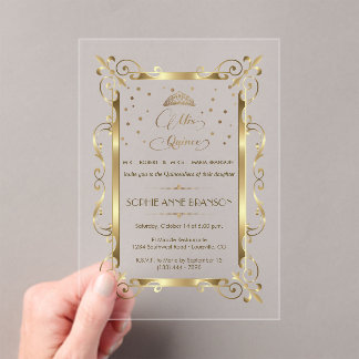 Glam Goud Art Deco Mis Quince Script Quinceañera Acryl Uitnodigingen