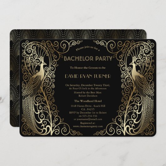 Glam Goud Art Deco Pauw Freudiaanse fuif Kaart (Voorkant / Achterkant)