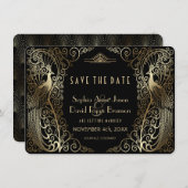 Glam Goud Art Deco Pauw Huwelijk Opslag De Datum Save The Date (Voorkant / Achterkant)