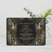 Glam Goud Art Deco Pauw Nieuwjaarsavond Kaart (Staand voorkant)