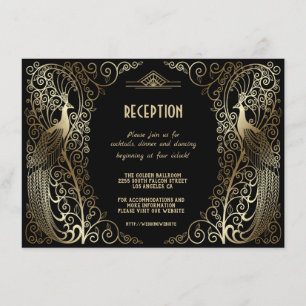Glam Goud Art Deco Pauw Senior Ontvangst Kaart