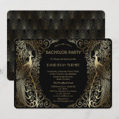 Glam Goud Art Deco Pauwen Bachelor Party Kaart (Voorkant / Achterkant)