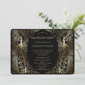 Glam Goud Art Deco Pauwen Bachelor Party Kaart (Staand voorkant)