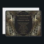 Glam Goud Art Deco Pauwen Bachelor Party Kaart<br><div class="desc">Uniek ontwerp met een mix van oud-wereldse stijl nepgoud art deco pauwen en een gewaagde,  moderne grafische aanpak. Gebruik de aanpassingstool om uw informatie toe te voegen. U kunt ook de achtergrondkleur kiezen. Bezoek voor bijpassende items mijn Glam Gold Art Deco Peacocks Collection.</div>