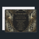 Glam Goud Art Deco Pauwen Bachelor Party Kaart<br><div class="desc">Uniek ontwerp met een mix van oud-wereldse stijl nepgoud art deco pauwen en een gewaagde,  moderne grafische aanpak. Gebruik de aanpassingstool om uw informatie toe te voegen. U kunt ook de achtergrondkleur kiezen. Bezoek voor bijpassende items mijn Glam Gold Art Deco Peacocks Collection.</div>